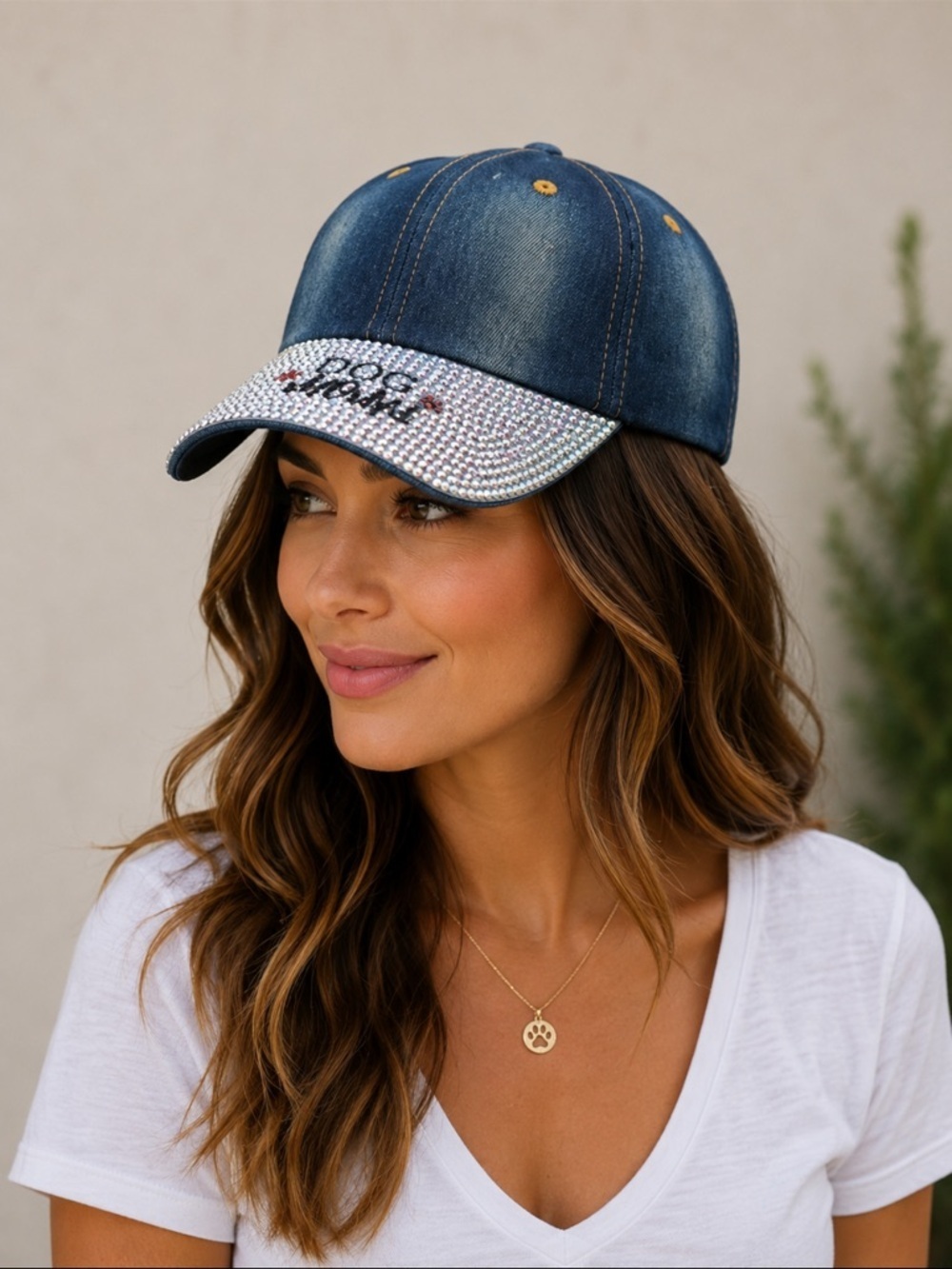 719. Denim Cap with Rhinestone Brim Dog Mom